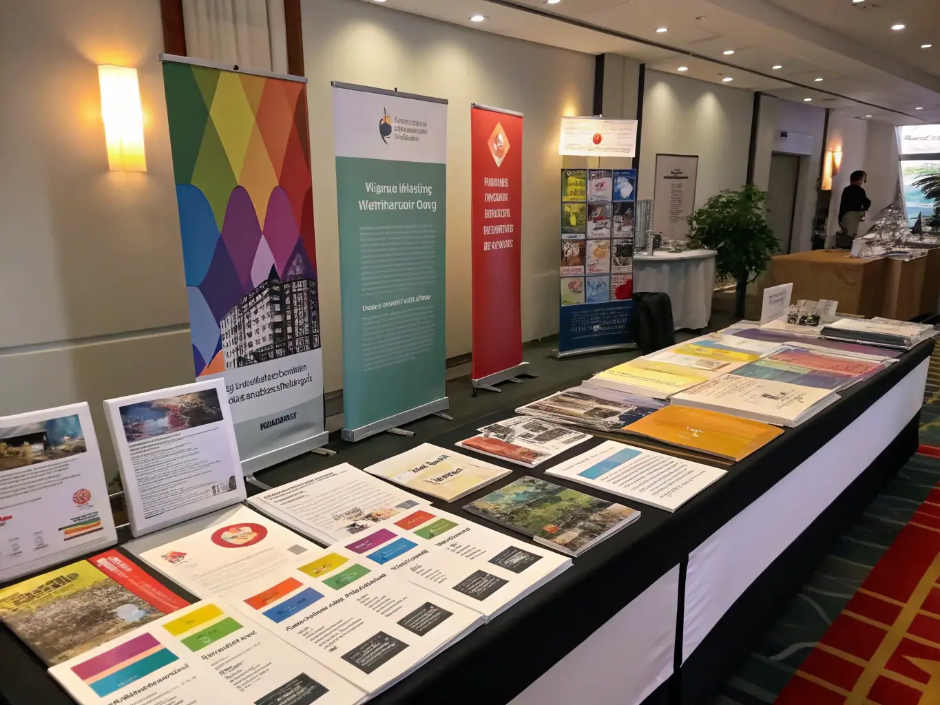 A vibrant display of printed flyers, posters, and business cards showcasing color accuracy and quality, representing Edmonton Designs & Prints' printing services.